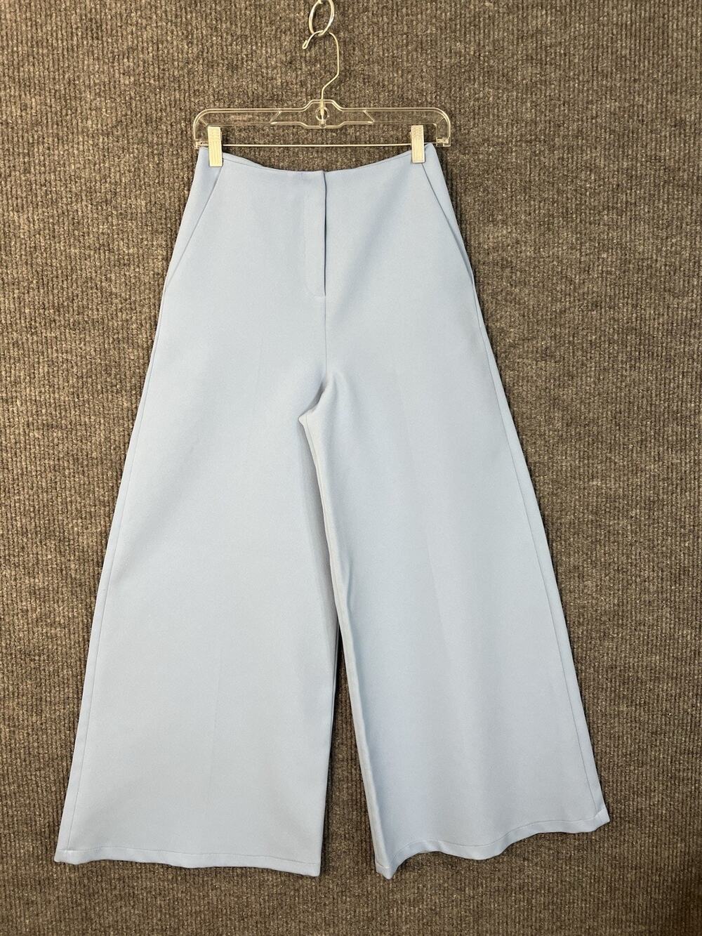 Marina Moscone x RTR Wide Leg Trousers Womens 0 Blue High Rise Office Classic